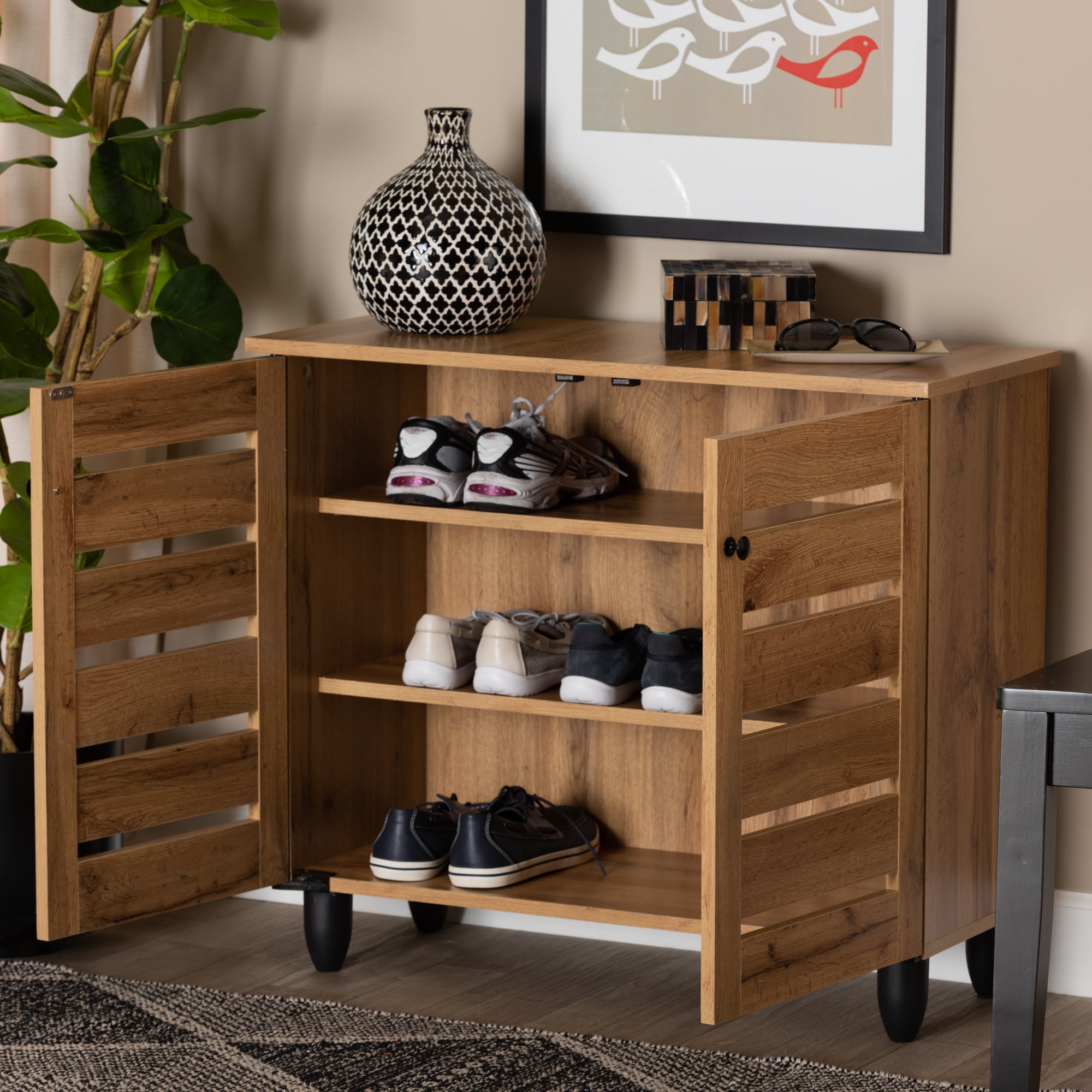Baxton Studio Gisela Modern Contemporary Shoe Cabinet, Brown and Black, 39.6 lbs