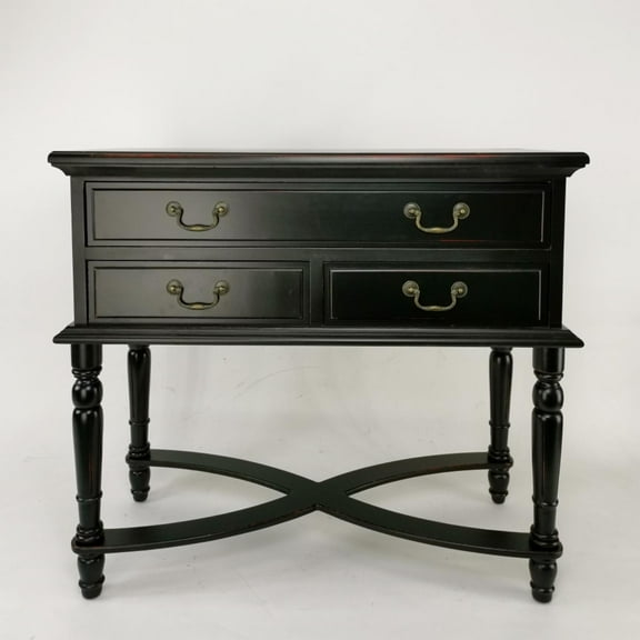 Wooden Sideboard with 3 Drawers and Turned Legs, Black- Saltoro Sherpi