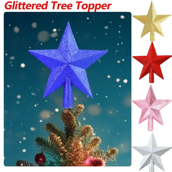 Dmlowu Christmas Tree Topper - 10" Glittered Star Xmas Tree Topper for Christmas Tree, Hollowed Christmas Tree Toppers for Holiday Party Home Decor