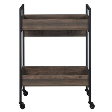 Newboti Furniture Walnut and Black Serving Cart with 2 Shelves 27960