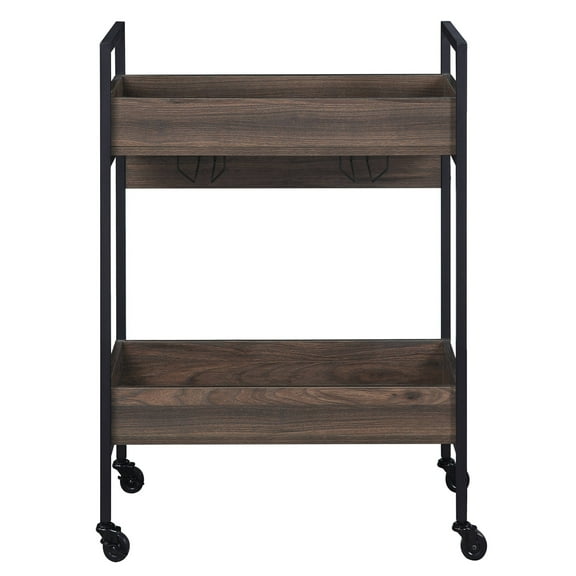Newboti Furniture Walnut and Black Serving Cart with 2 Shelves 27960