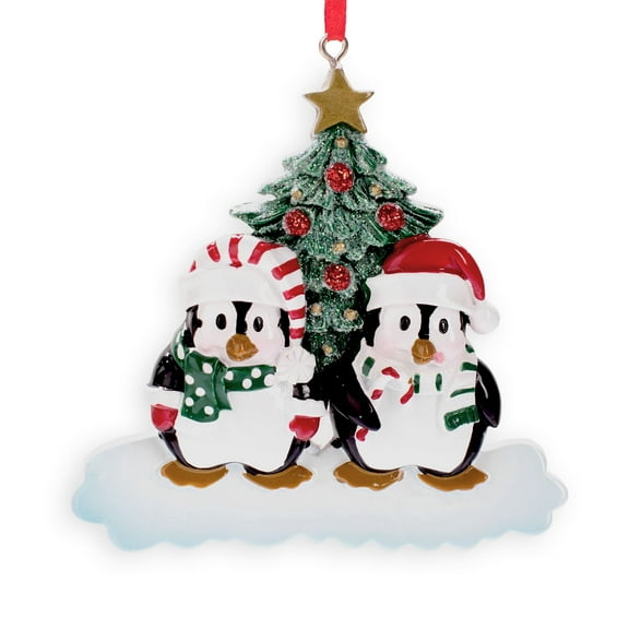 Winter Penguin Couple Round Disc Ornament