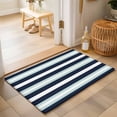 thumbnail image 2 of Entryway Rug 2'x3', Aqua Navy Blue Striped Kitchen Runner Rugs Non-Slip Carpet Mats, Modern Abstract Lines Geometric Bedside Rugs Runners Washable Floor Carpet for Bathroom Laundry Room, 2 of 8
