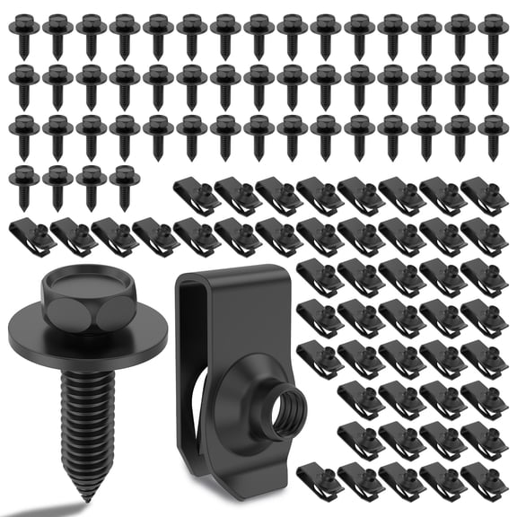 100Pcs Car Body Bolt and U Nut Clip Kit Universal Automotive Hex Screw U Nut Set Carbon Steel Car Fastener for Most Truck SUV
