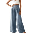 thumbnail image 1 of HSMQHJWE Jeans à Jambe Grand pour Femmes Taille Haute Raccourcis à Enfiler Jeans Taille Élastique à Cordon Pantalon en Denim Extensible, 1 of 7