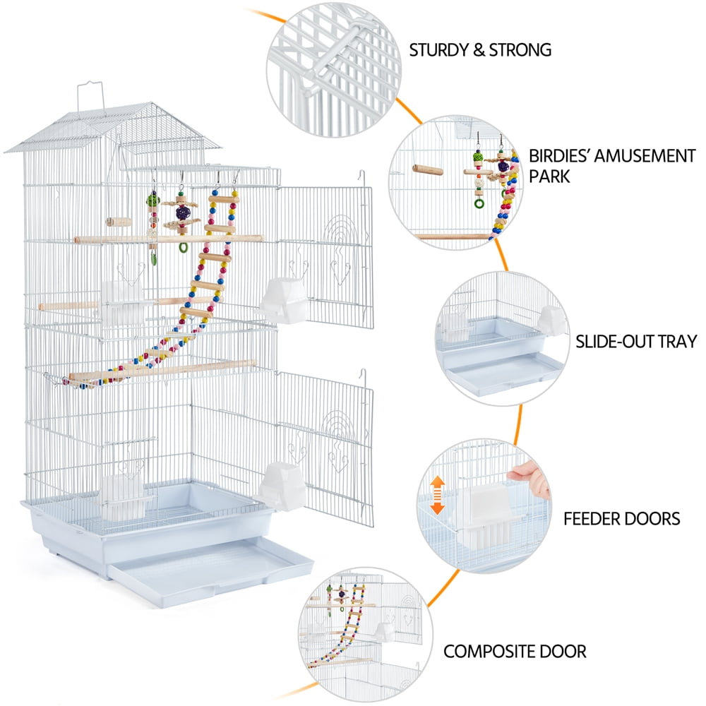 Alden Design 39"H Metal Large Birdcage with Roof Top, White