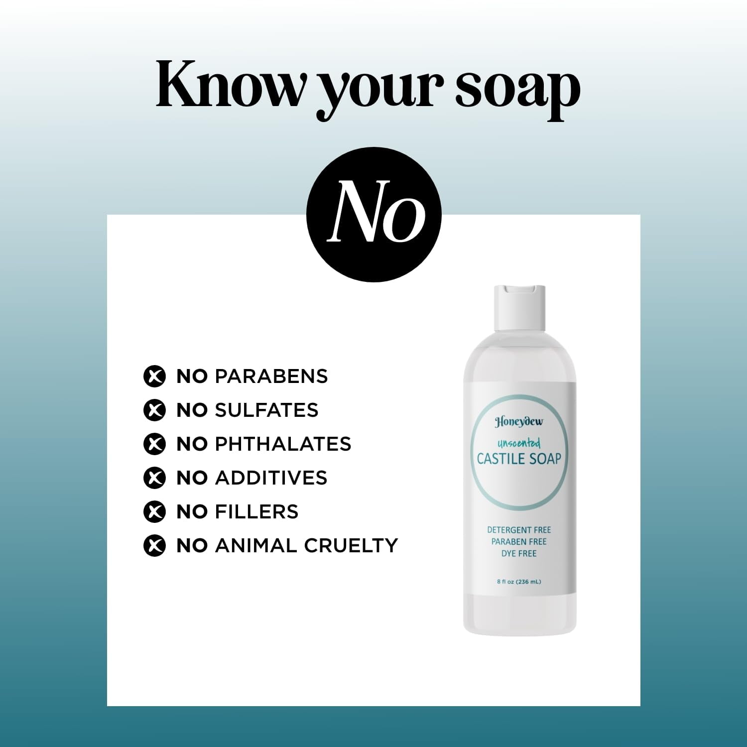 Pure Castile Soap for Sensitive Dry Skin Care - All Purpose Unscented Castile Soap and Bath Liquid Soap with Hydrating Glycerin for Skin and Hair Care 8 fl oz