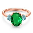 thumbnail image 3 of Gem Stone King 3.00 Ct Oval Green Nano Emerald Blue Zircon 18K Rose Gold Plated Silver Ring (Size 6), 3 of 6