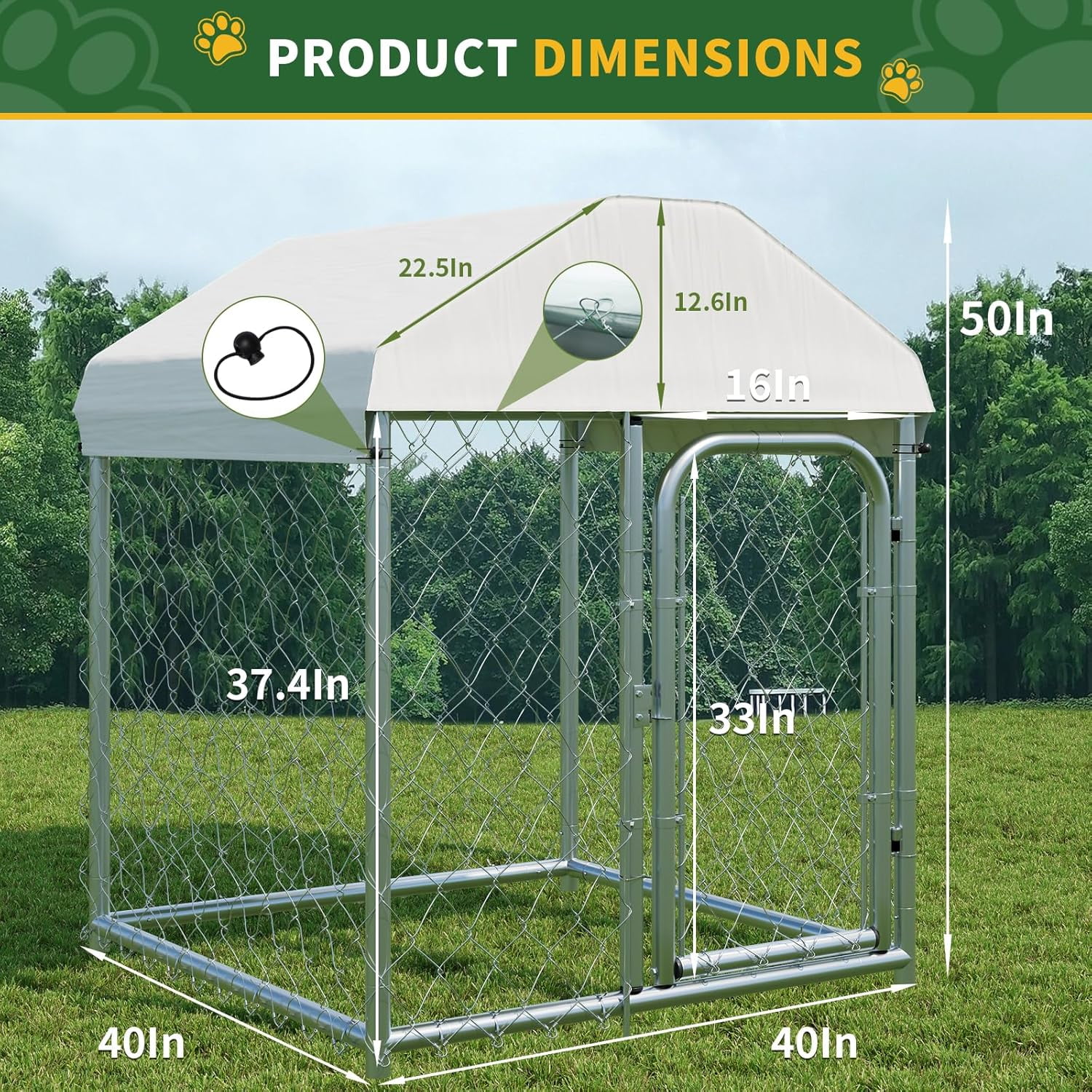 Selooye Outdoor Large Dog Kennel 40 x40 in, Heavy Duty Dog Enclosure with UV & Rain-Proof Fully Covered Roof, Rustproof Metal Mesh, Double Security Locks