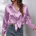 thumbnail image 4 of Fouhkni Womens Satin Button down Shirts Dressy Casual V Neck Long Sleeve Tees Elegant Collared Tops, 4 of 8