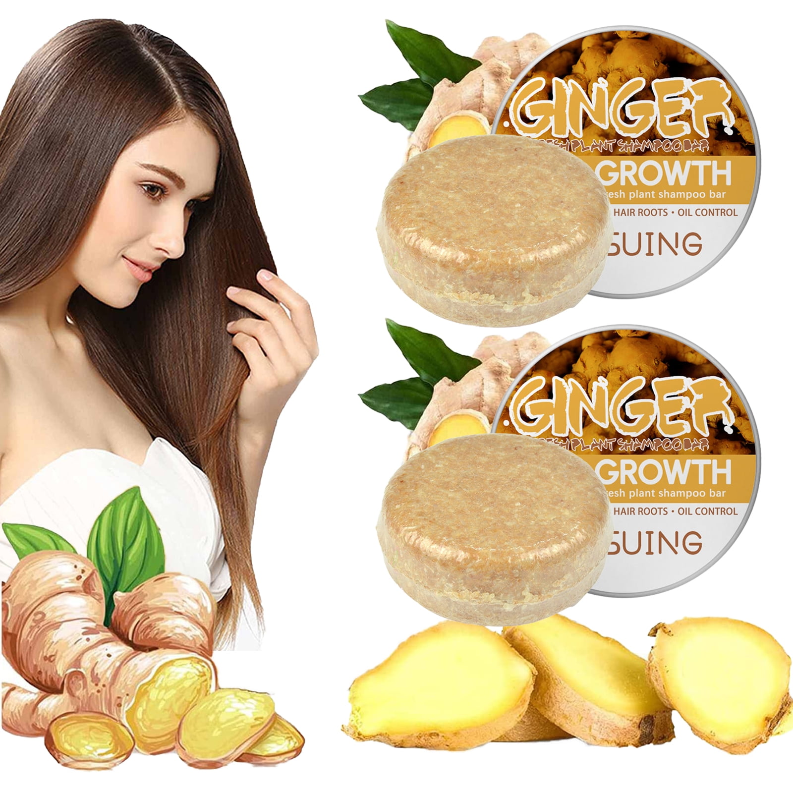 2PCS Ginger Hair Regrowth Shampoo Bar, Organic Solid Shampoo Bar Anti