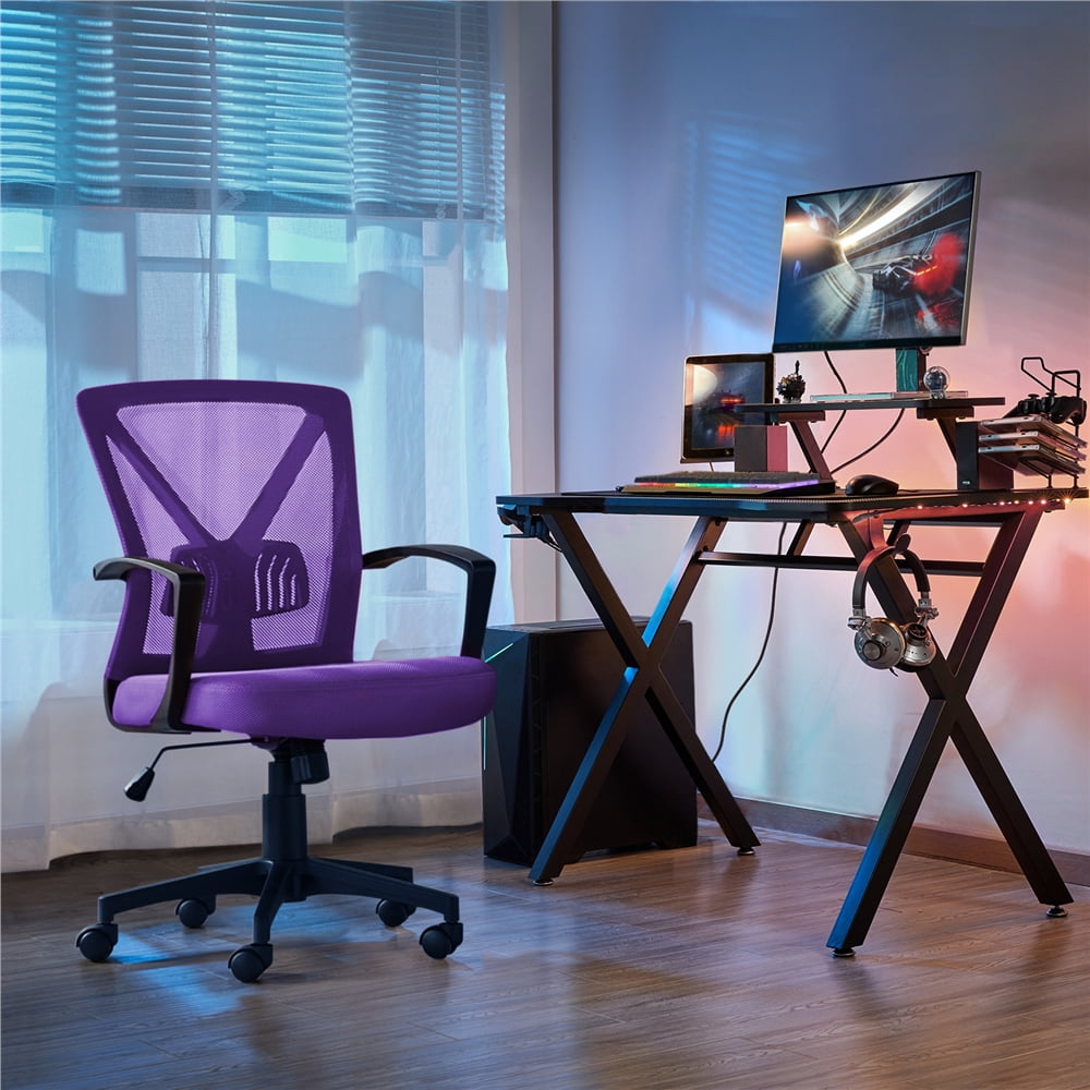 Alden Design Adjustable Mesh Office Chair Mid Back Desk Chair with Wheels, Purple