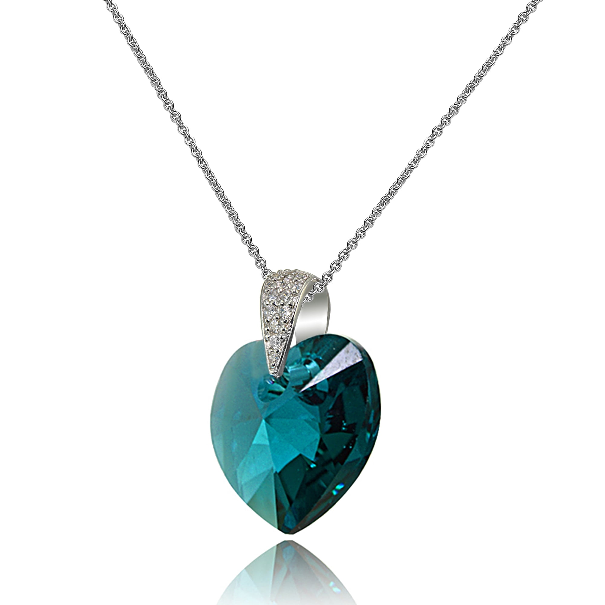 Sterling Silver Blue Heart Necklace Created with Swarovski