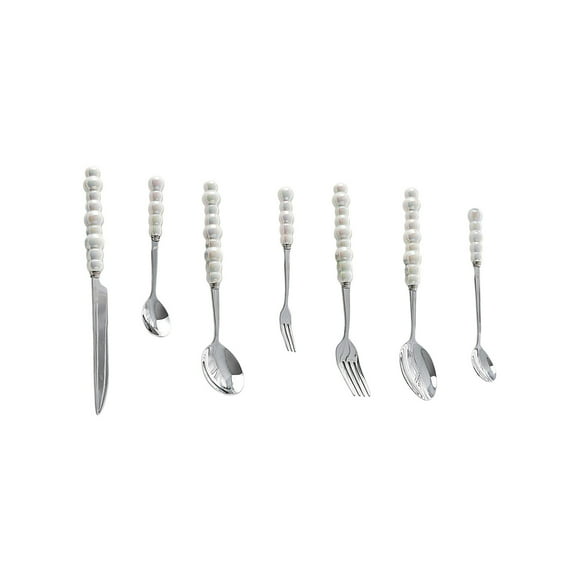 Yhmxh Utensilios de cocina Juego de cubiertos de acero inoxidable, cuchillos, tenedores, cucharas y utensilios combinados con cuchillos y tenedores de estilo occidental y mangos de cerámica perlada.
