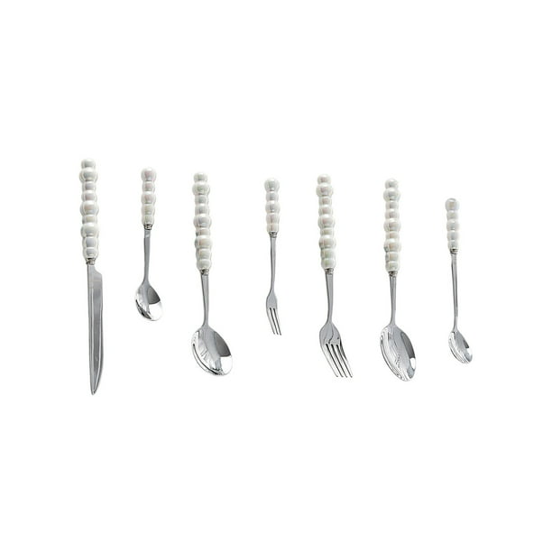 Yhmxh Utensilios de cocina Juego de cubiertos de acero inoxidable, cuchillos, tenedores, cucharas y utensilios combinados con cuchillos y tenedores de estilo occidental y mangos de cerámica perlada.