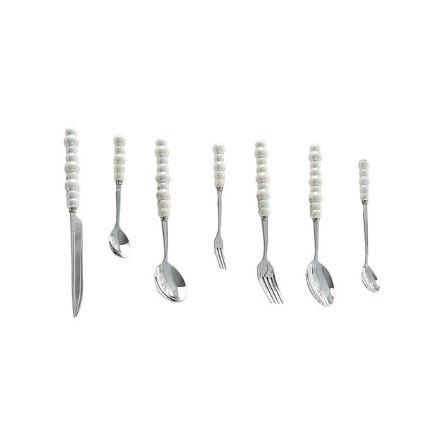 Ohufall Ensemble de Couverts en Acier Inoxydable Style Western Poignée en Céramique Perlée Couteaux et Fourchettes Fourchettes de Table Fourchettes en Acier Inoxydable Ensemble de Fourchettes