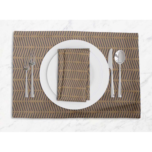 S4Sassy Brown Line Geometric Washable Placemats & Napkins Table Decor Dining Mats