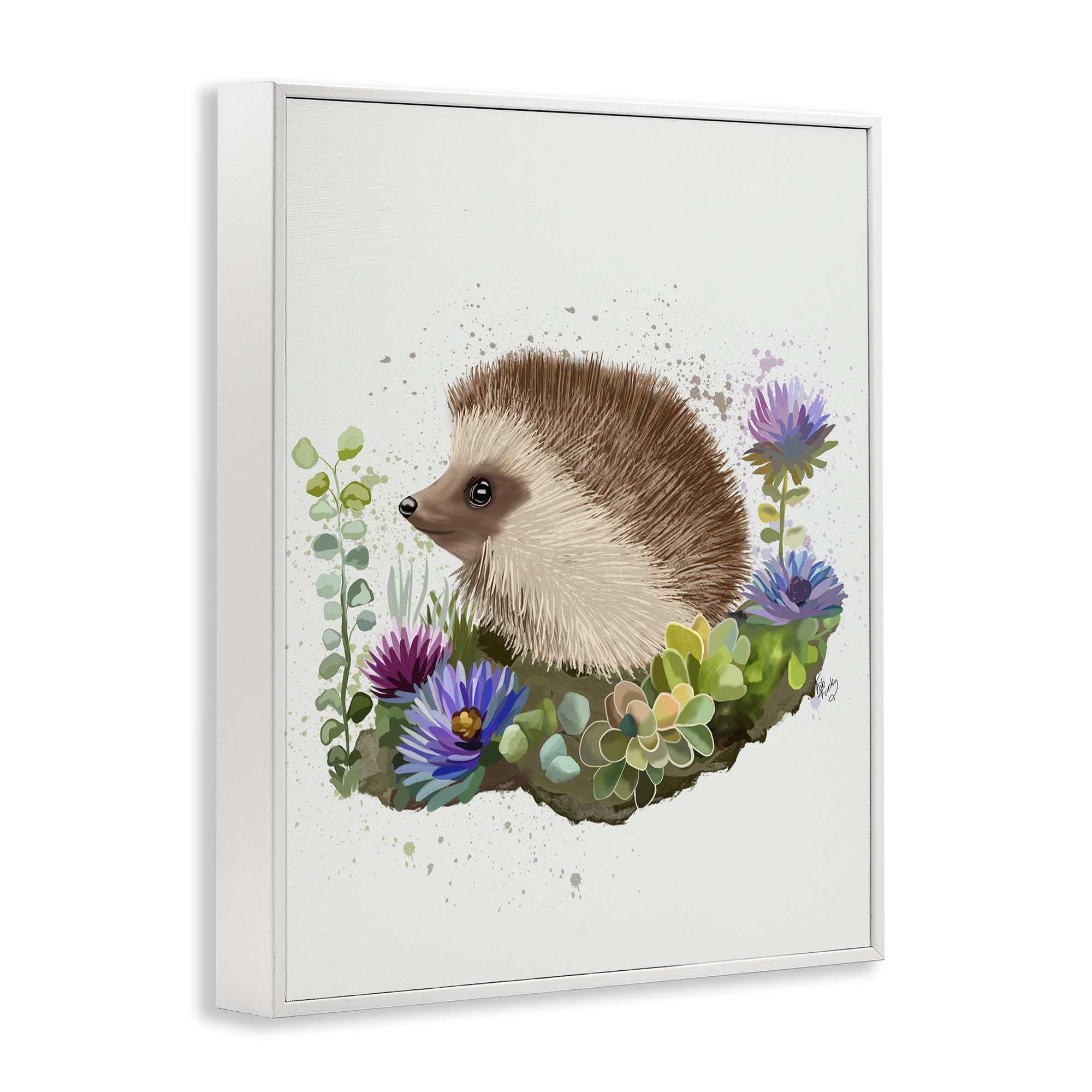 Stupell Industries Hedgehog in Garden Animals & Insects Painting White Framed Art Print Wall Art, 16 x 20