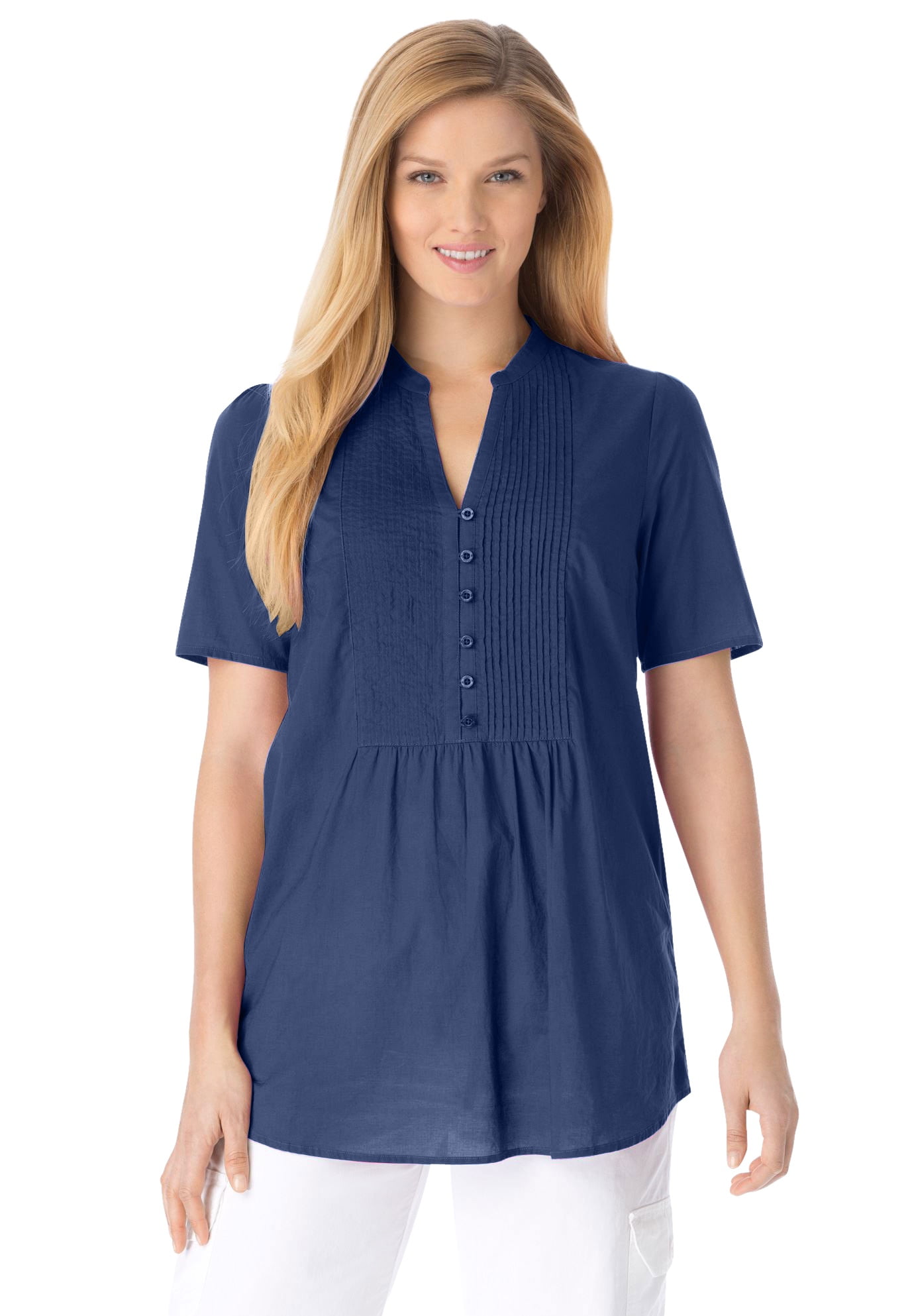 Woman Within Women's Plus Size Pintucked HalfButton Tunic Tunic