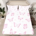 thumbnail image 2 of jejeloiu Kawaii Cartoon Butterflies Twin Sheet Set (3-Piece) Flying Animal Pink White Cozy Decor For Girls Teens, 2 of 7