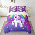 thumbnail image 2 of Manfei Cute Unicorn 7-Piece Twin Bedding Sets,Rainbow Stars Pattern Bedding Comforter Set,Gold Starry Night Sheet Sets For Girls Kids,Breathable Home Decor Reversible, 2 of 8