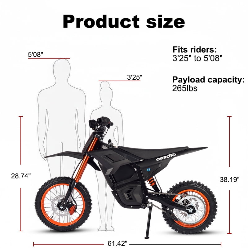 CEMOTO D02 Electric Dirt Bike for Adults, 48V/21A 3000W Motor, 40 mph Max, 25–34 Miles Range, 14”/12” Knobby Tires, 85% Pre-Assembled, Off-Road Trail eBike,UL2849,Orange