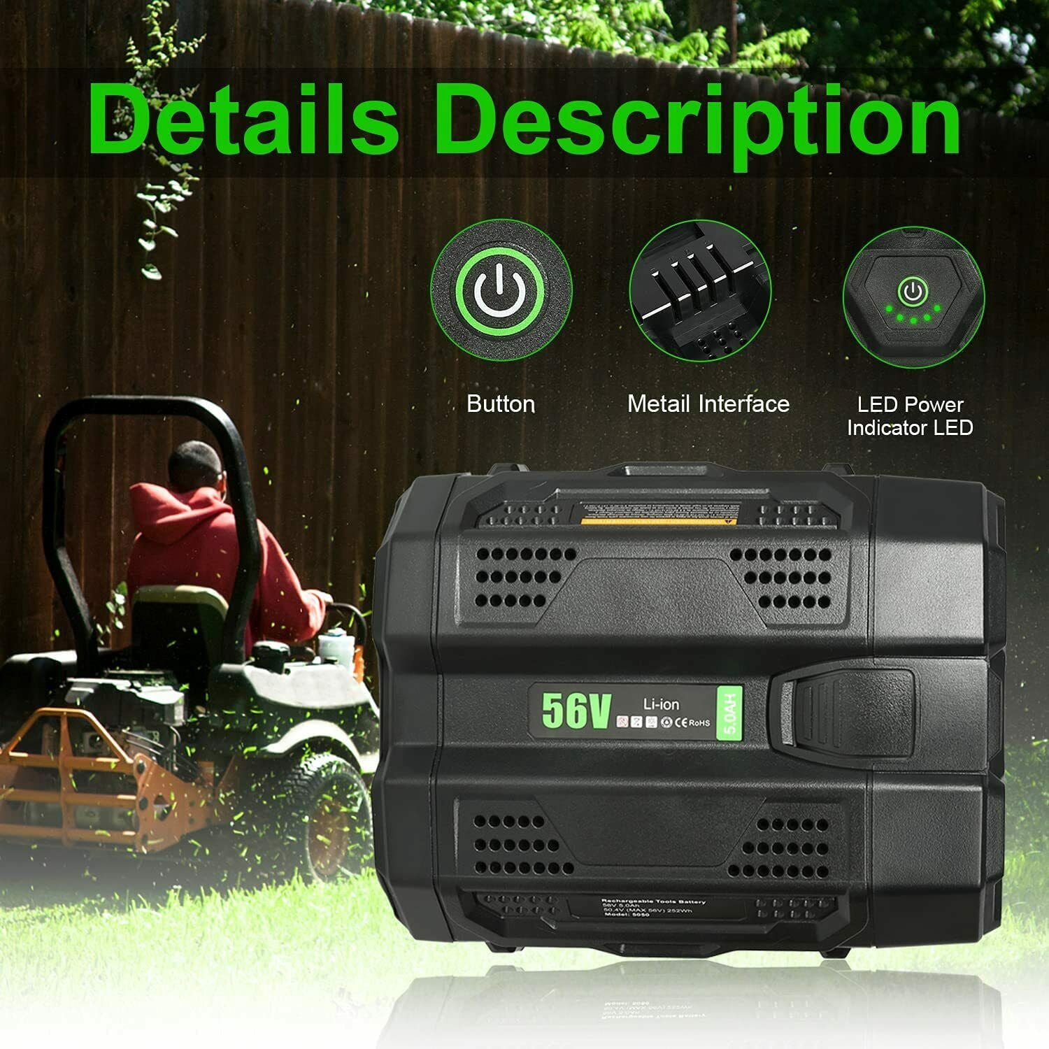 56V 5.0Ah/5000mAh Replacement For EGO Power+ Battery BA2800T BA2800T LB4800 With Fuel Gauge