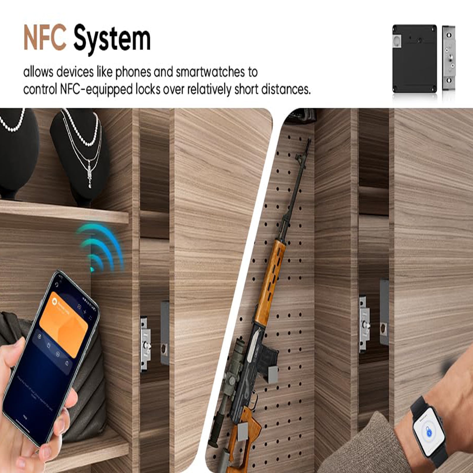 Smart Bluetooth Cabinet Locks Hidden,Safety RFID Kid Keyless Proofing Drawer Locks for Adults Cupboard File Cabinets,TTlock APP Works with Alexa & Google Home,Support NFC,Card Unlocking