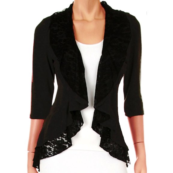 Funfash Women's Plus Size Black Lace Waterfall Cardigan Light Sweater - Large