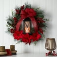 thumbnail image 3 of Nearly Natural 28" Poinsettia and Berry Holiday Lantern Christmas Wreath with LED Candle, 3 of 4