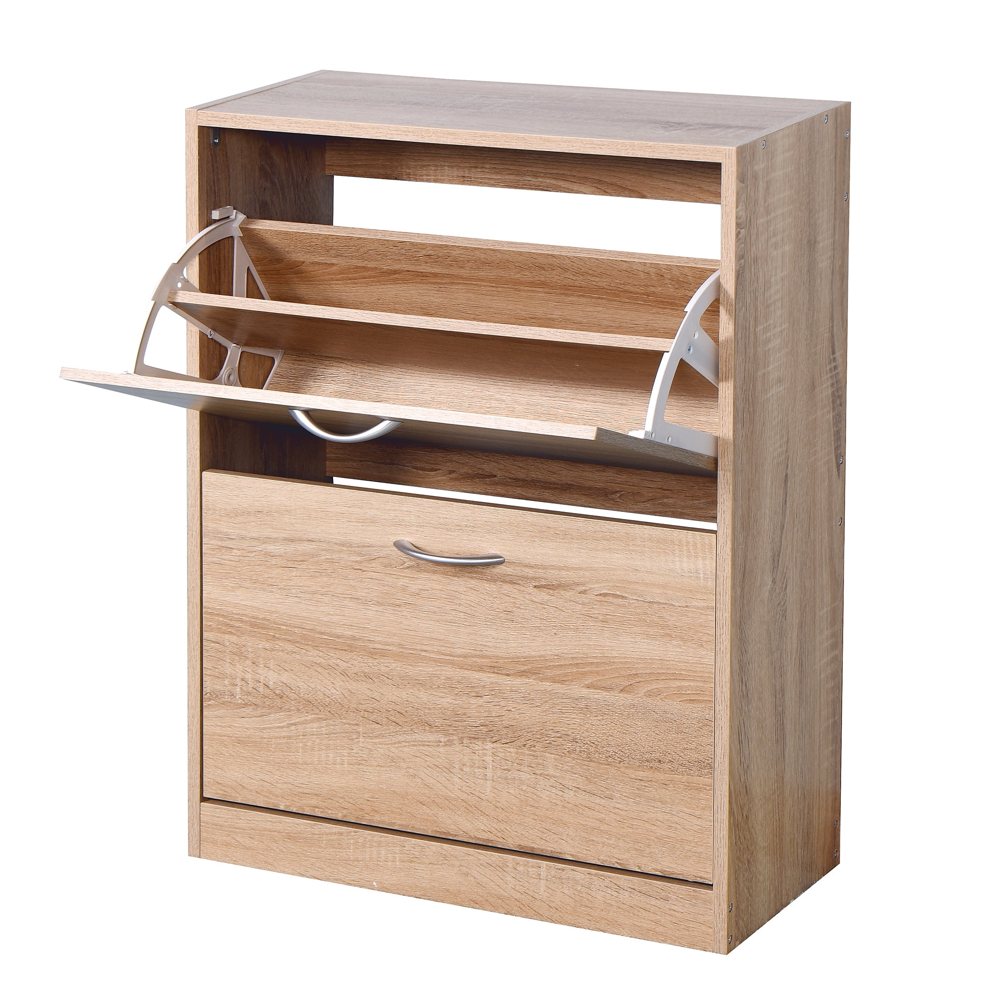 Kadyn Wooden Shoe Cabinet for Entryway, White Freestanding Shoe Rack Storage Organizer with 2 Flip Doors, Natural Kadyn Wooden Shoe Cabinet for Entryway, White Freestanding Shoe Rack Storage Organizer with 2 Flip Doors, Natural
