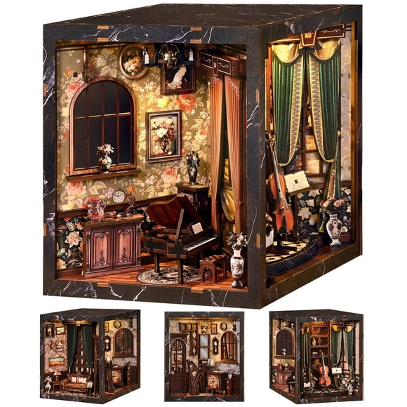 Kit DIY de rincón de libros con casa de muñecas en miniatura y luz LED 3DVASE