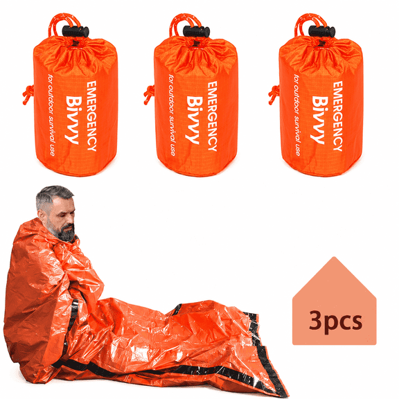 Emergency Sleeping Bag 3-Pack – Ultra-Lightweight, Thermal Insulated, Waterproof, 84" x 36" – Essential Survival Gear for Outdoor, Hiking, CampingA