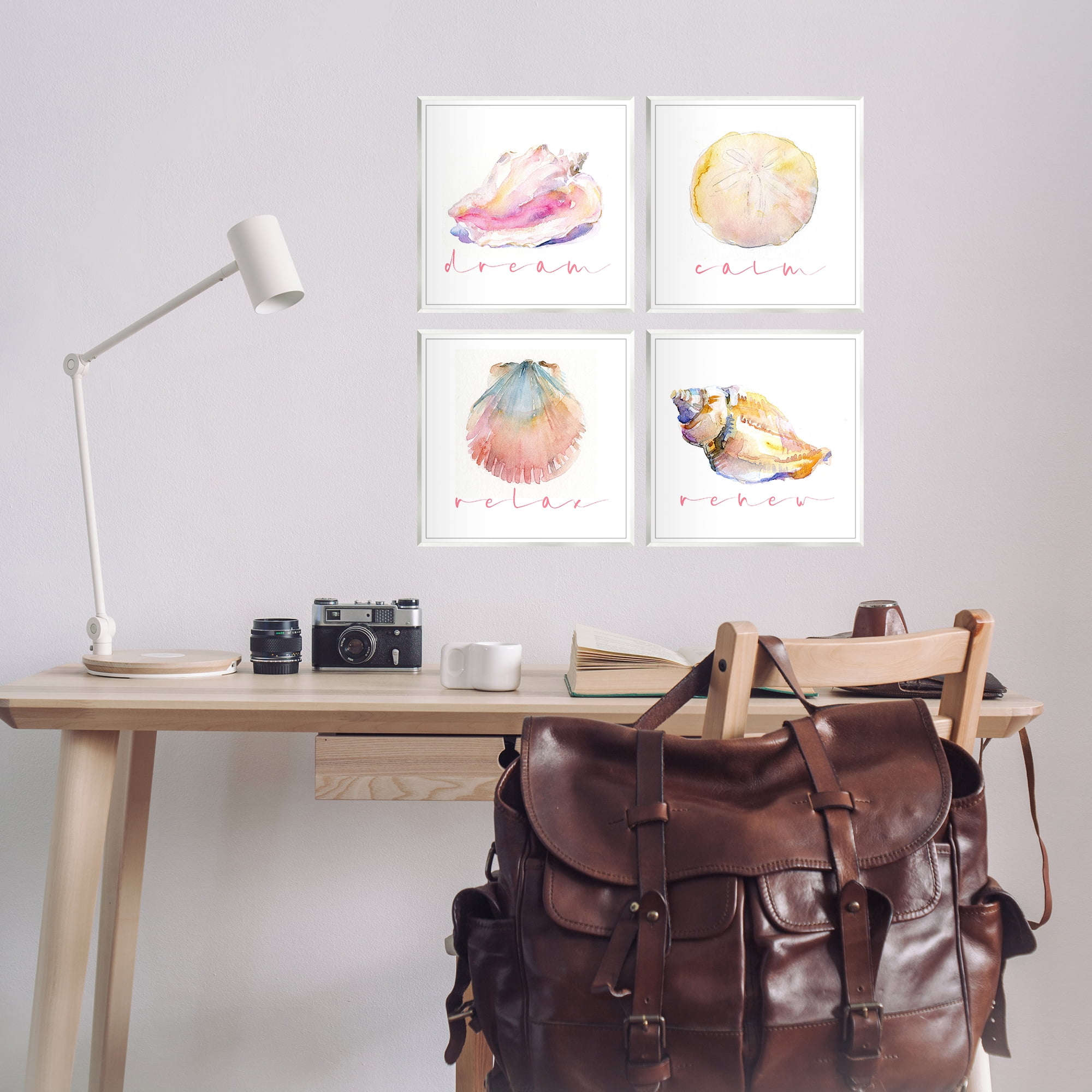 Stupell Industries Watercolor Seashells with Phrases Nautical & Beach Painting Unframed Art Print Wall Art, 12 x 12, Set of 4