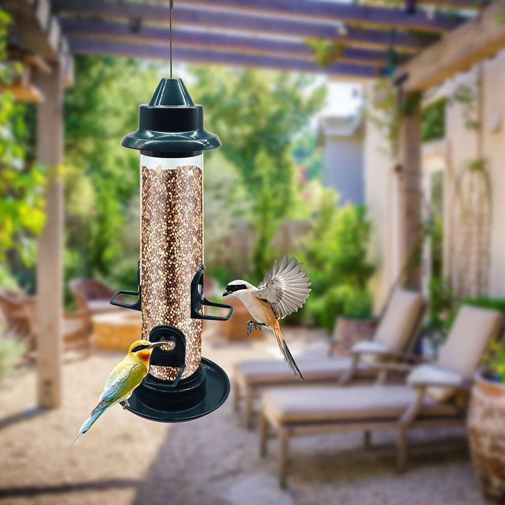 Outdoor Wild Bird Feeder Squirrel Proof Garden Seed Food Container Hanging Patio 