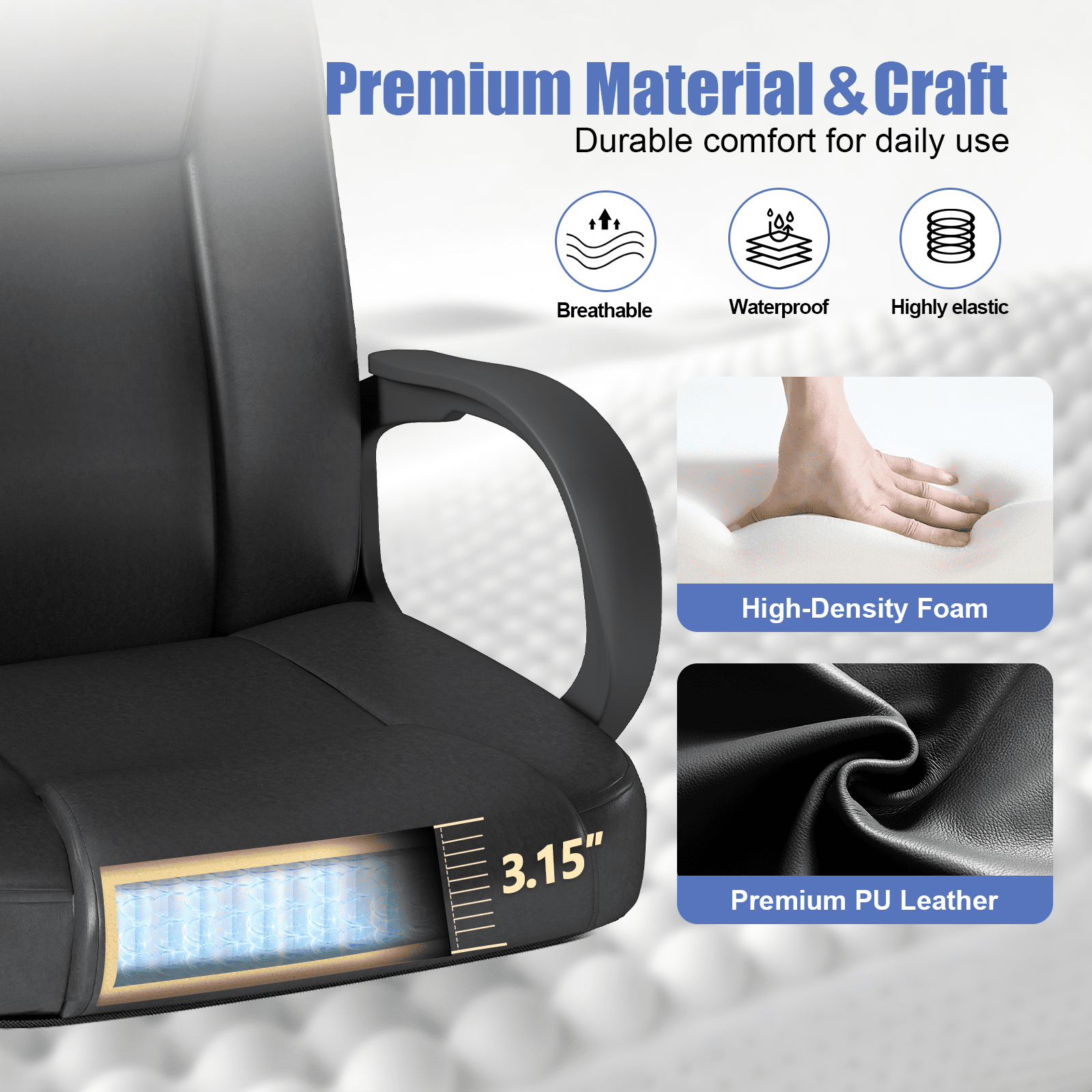 PU Leather Office Chair Mid-Back Executive Desk Chair with Lumbar Support, Black