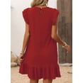 thumbnail image 3 of Cuteduck Womens Dresses Ruffle Sleeve Ruffle Hem Round Neck Textures Casual Dresses S-XL, 3 of 10