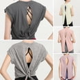 thumbnail image 2 of TFixol Camiseta deportiva para mujer ahuecada espalda dividida cuello redondo corto, 2 of 8