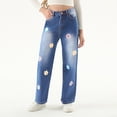 thumbnail image 2 of XAOFW Girls Back To School Denim Pants Casual Mid Rise Straight Leg Jeans Stretchy Floral Print Trousers For Kids Stylish Bottom 9-10 Years, 2 of 6