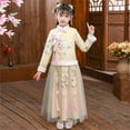 thumbnail image 2 of EnJoCho Girls Chinese New Year Dress Kids Traditional Embroidered 𝖥loral Tops Cute Tulle Set Chinese Knot 2 Piece Outfit, 2 of 9