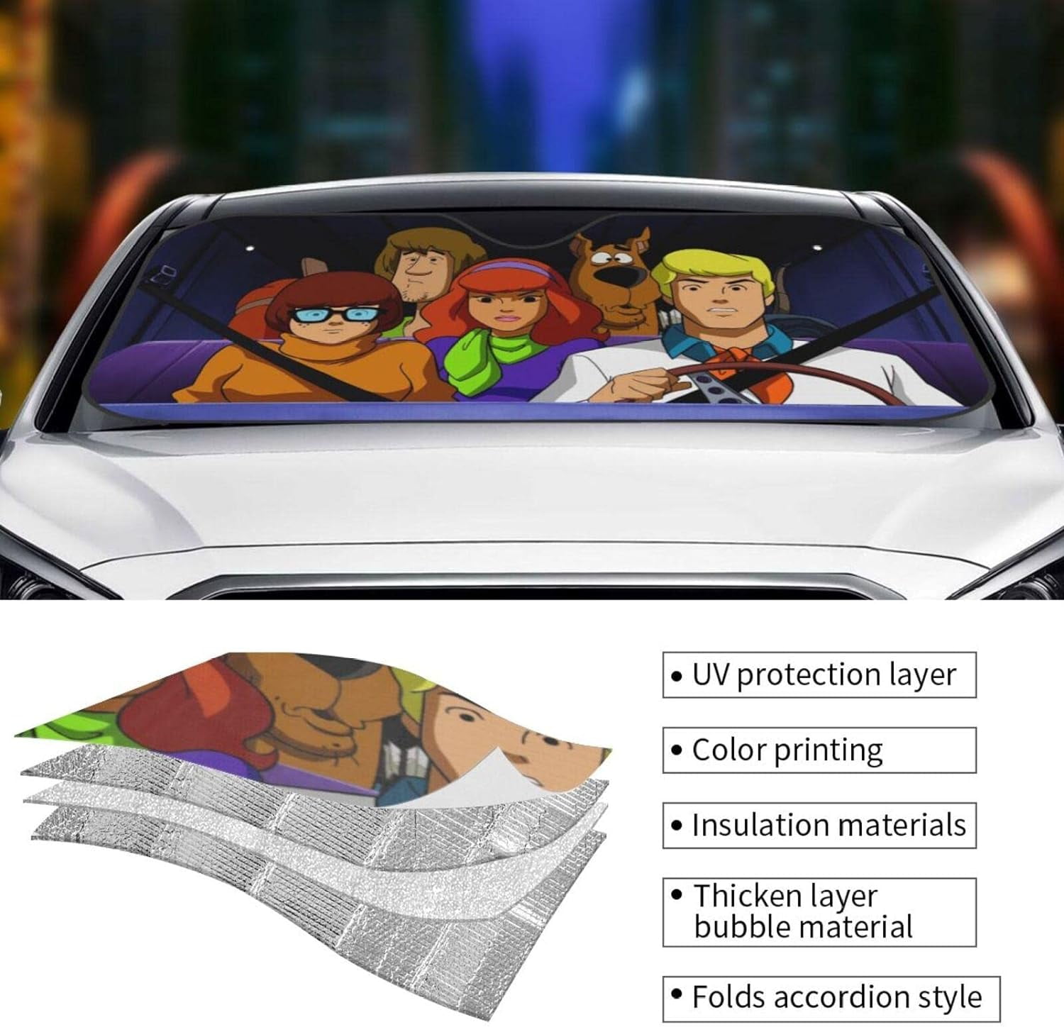 Lxuzbyo Foldable Automotive Window Shade Polyster Fabric 55 X29.9