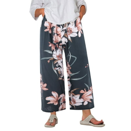 

RUIKAR Women s Pajama Pants Comfy Printed Wide Leg Lounge Pants Bow Elastic Waist Long Pj Bottoms Pants for Women Navy_002 One Size