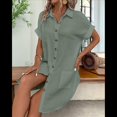 thumbnail image 4 of Vestido Túnica Holgado Informal de Verano para Mujer, de Algodón y , con Botones, Escote en V, Corta, Color Gris y Verde Talla M, 4 of 7