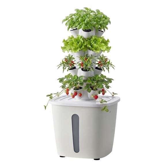 KFFKFF Hydroponic Tower with 20 Pods, 4-Tier Vertical Growing System Kit, Indoor Garden with 20L Water Tank & Pump, Ideal for Herbs, Fruits, and Vegetables