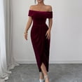 thumbnail image 2 of Laqbezok Women's Off-The-Shoulder Velvet Midi Dress, Sexy Ruched Bodycon Evening Gown, Elegant Asymmetrical Tulip Hem Cocktail Party Wedding Guest Dress, 2 of 5