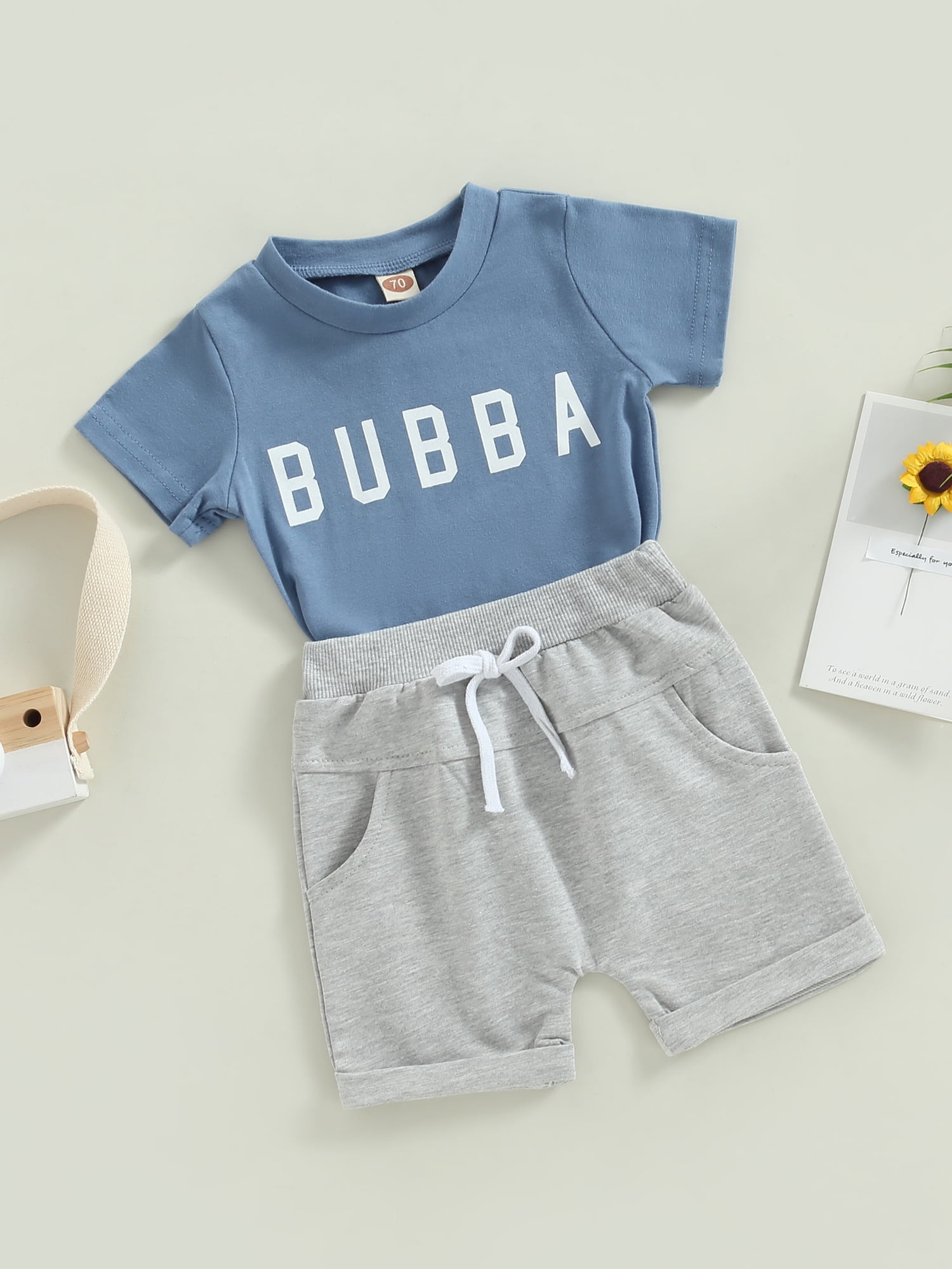 2pcs Toddler Boy Letter Print Button Design Short-sleeve Shirt and Elasticized Shorts Set