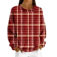 thumbnail image 2 of Women's Fleece Hoodie with Long Sleeve Round Neck, Casual Comfortable Loose-Fit Lightweight, Christmas Plaid Print for Vintage Sportswear,Watermelon Red,XL, 2 of 6
