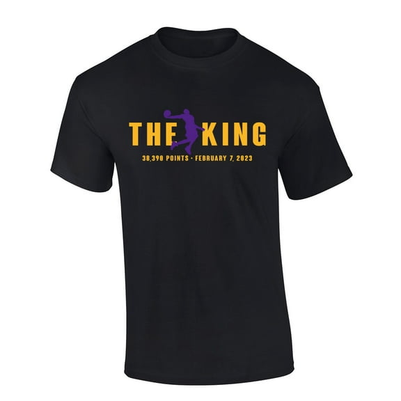 Mens Basketball Record 38,390 Points Tshirt The King Number 23 Highest Scorer Of All Time Short Sleeve T-shirt Graphic Tee-Black-xl