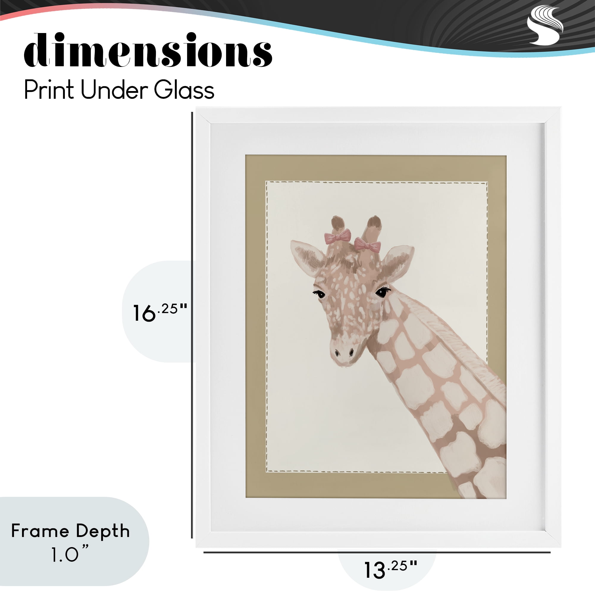 Stupell Industries Sweet Giraffe with Bows White Framed Print Under Glass, design by Sadie Harper