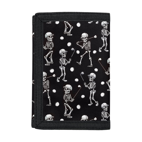 FUIALDOLG Golfing Skeleton Trifold Pouch, Polyester Fabric Toddler Wallet for Outdoor Sports, Slim Lightweight Youth Wallet